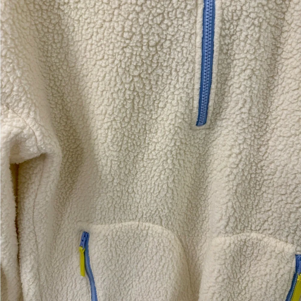 J. Crew Cream Sherpa Pullover Fleece with Blue Accents - Picture 3 of 6